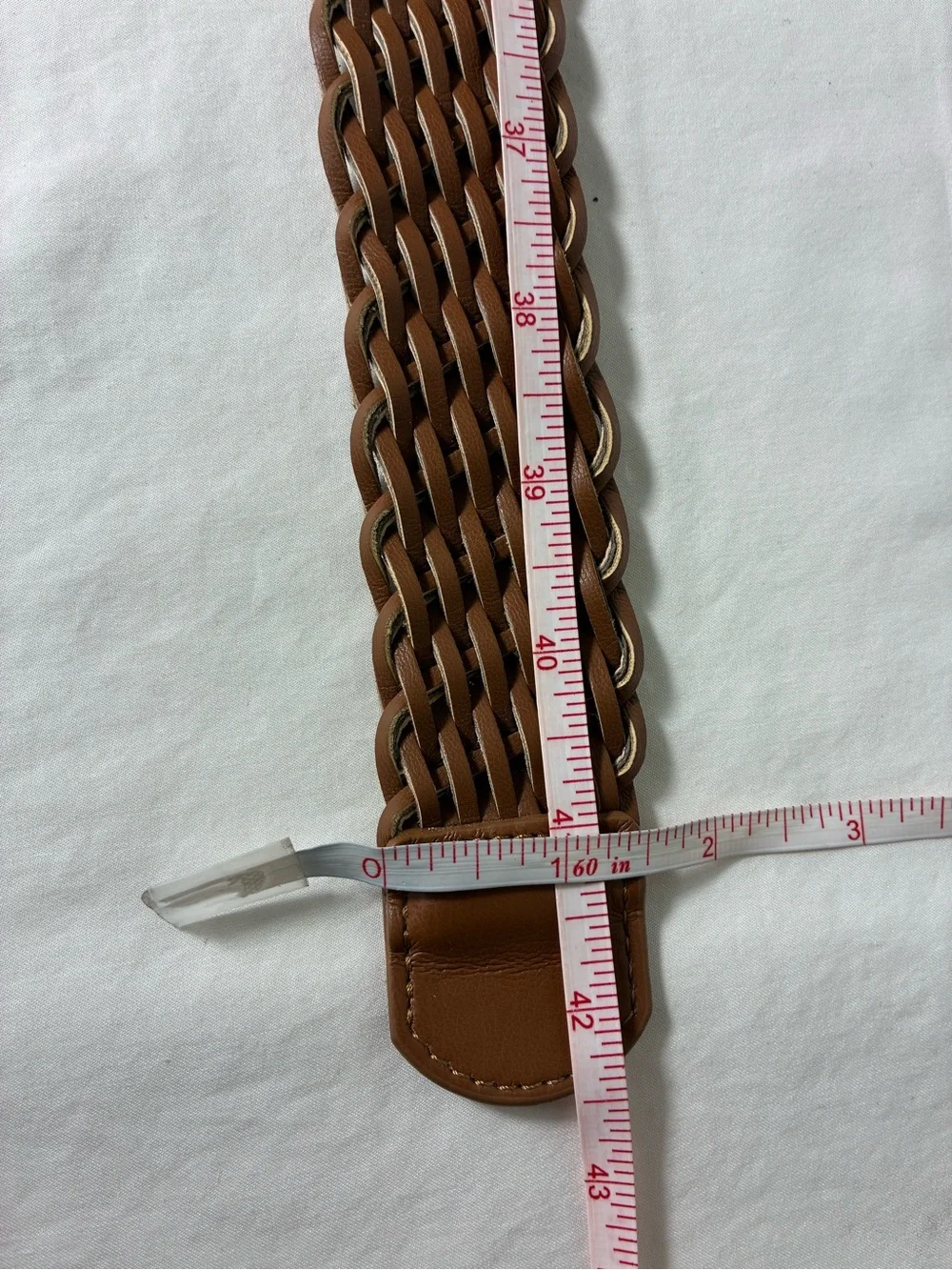Womens belt 42” long Brown Woven faux Leather with Braided Round Buckle Boho